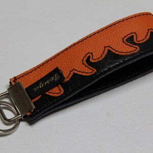 Keyring - Leather Loop - Biker *Black & Orange Flames*Leather*