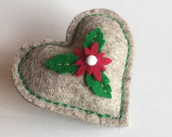 Design Felt Heart Brooch Floral Costume *01