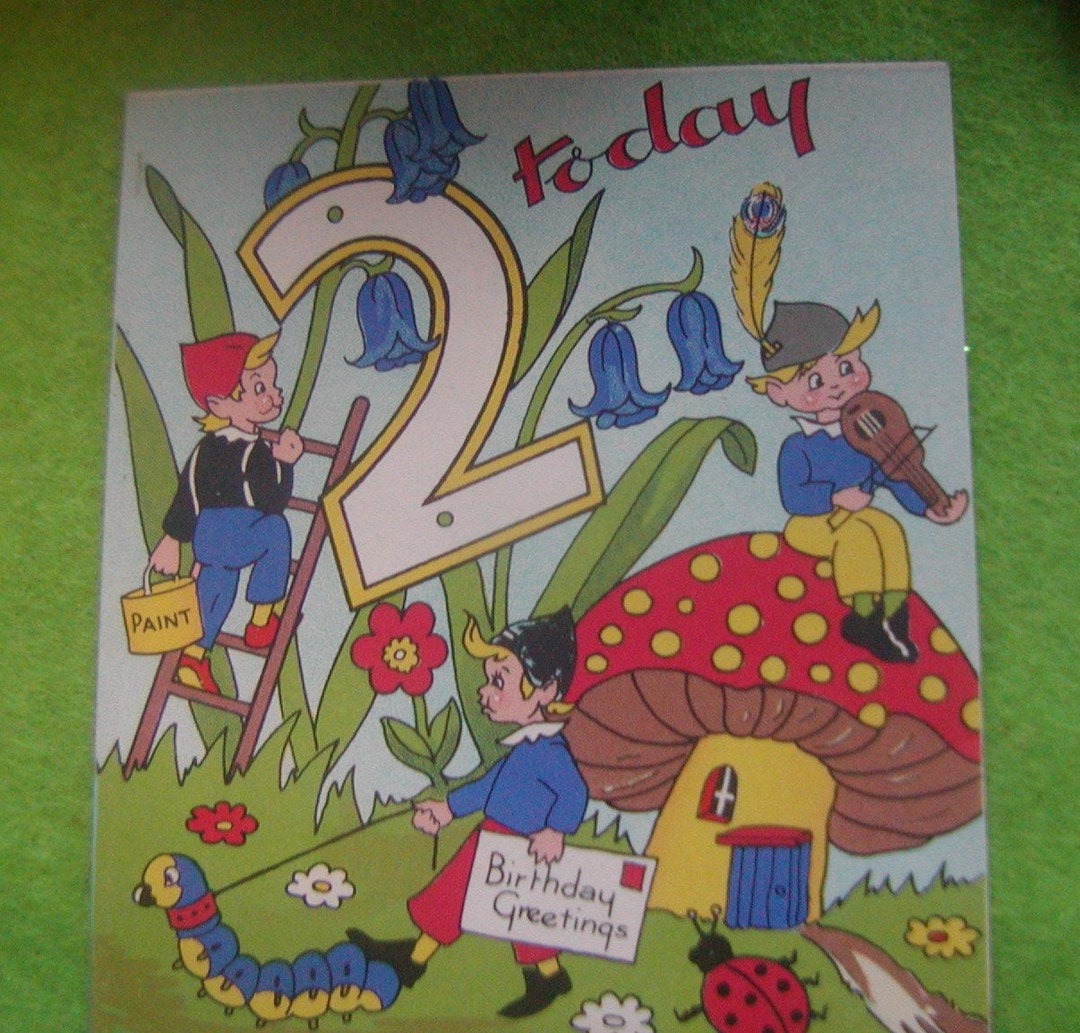 Postman Elf Original Unused Postman Childs 2nd Birthday Card England 1940's Elves ...