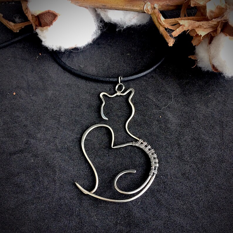 Cat charm necklace Silver cat necklace Kitten necklace Etsy