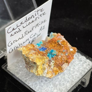 Caledonite and Linarite Thumbnail Crystal Grand Reef Mine Graham County, Arizona image 1