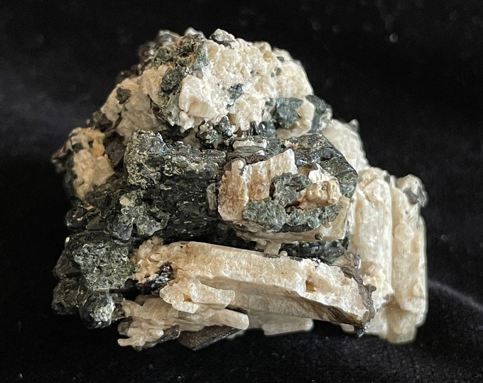 Albite Pseudomorphs after Scapolite with Augite and Titanite - Crystal Cluster - Quebec, Canada