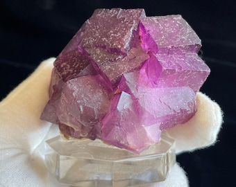 Purple Fluorite on Acrylic Stand - Crystal Cluster - Muzquis - Coahuila, Mexico