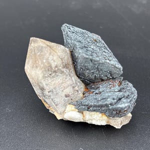 Hematite Limonite Psuedomorph on Smoky Quartz Crystal Cluster