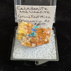 Caledonite and Linarite Thumbnail Crystal Grand Reef Mine Graham County, Arizona image 2