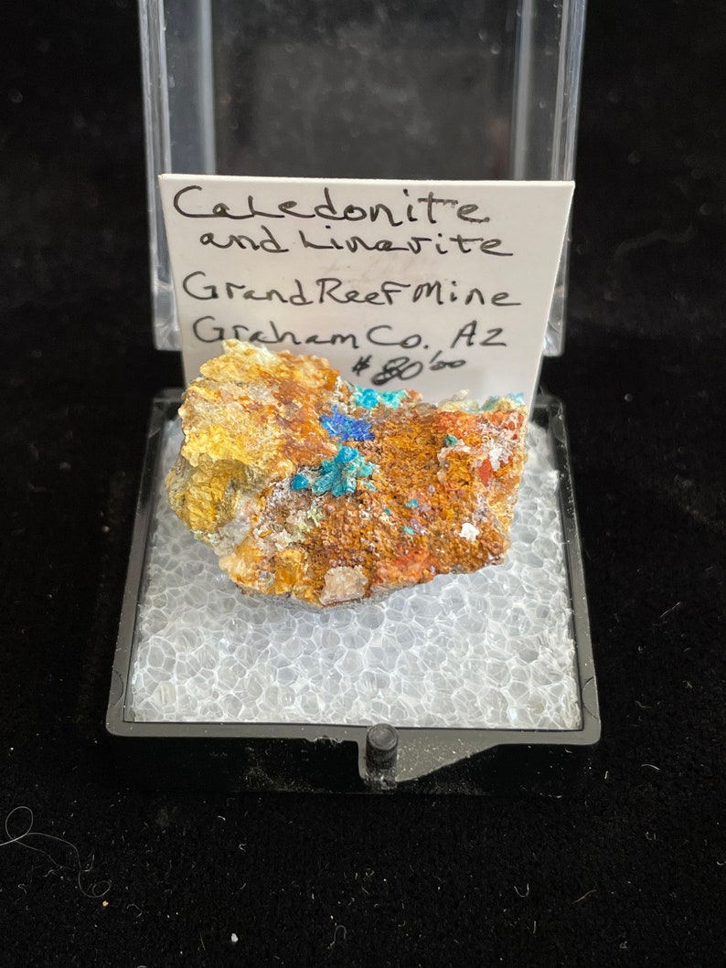 Caledonite and Linarite Thumbnail Crystal Grand Reef Mine Graham County, Arizona image 2