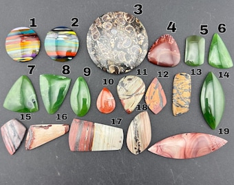 Surfite, Turritella, Apache Sage Rhyolite, Jade, Red Horn Coral, Indian Paint Stone - Cabochon - Sold Individually