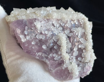 Quartz on Purple Fluorite - Crystal Cluster - Epimorphic