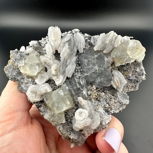 Calcite, Fluorite and Quartz on Sphalerite - Crystal Cluster - Naica, Mexico