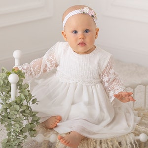 Christening gown, Baptism dress, Christening dress, Flower Girl Dress, Princess Dress, Tulle Dress HEADBAND GRATIS image 1