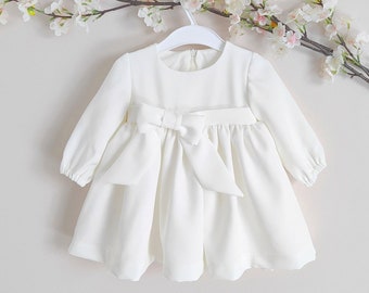 Baptism dress, Christening gown, Baby Girl dress, Dress with bow, Flower Girl Dress, ***HEADBAND GRATIS***