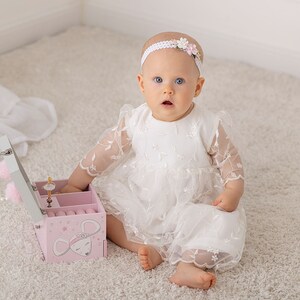 Summer baptism dress Dress with short sleeves Baptism dress Christening dress 1st birthday dress HEADBAND GRATIS image 2