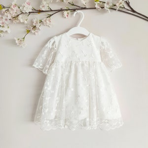 Summer baptism dress Dress with short sleeves Baptism dress Christening dress 1st birthday dress HEADBAND GRATIS image 3