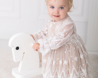 Christening gown, Baptism dress, Christening gown, Boho Lace Flower Girl Dress, Princess Dress, Tulle gown ***HEADBAND GRATIS***