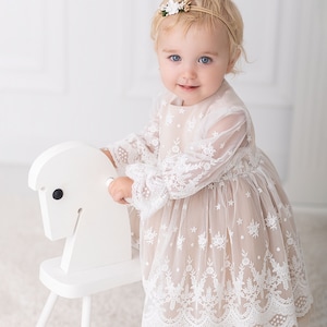 Christening gown, Baptism dress, Christening gown, Boho Lace Flower Girl Dress, Princess Dress, Tulle gown ***HEADBAND GRATIS***