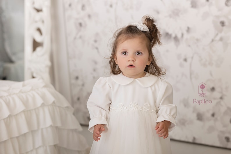 Christening gown, Baptism dress, Christening gown, Baby Girl Dress, Tulle dress, Princess Dress, Flower baby dress HEADBAND GRATIS image 4