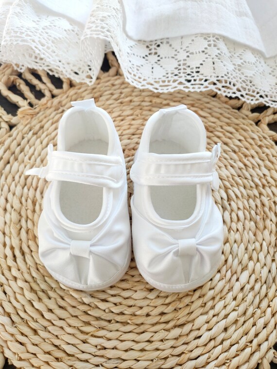 White Satin Shoes Baby Baptism Shoes White Baby Christening