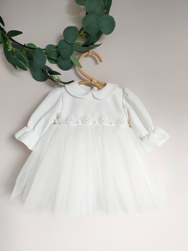 Christening gown, Baptism dress, Christening gown, Baby Girl Dress, Tulle dress, Princess Dress, Flower baby dress HEADBAND GRATIS image 3