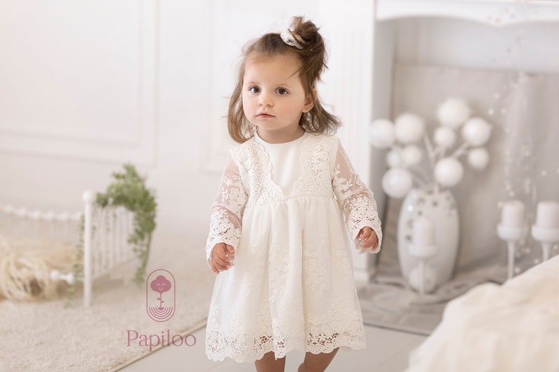 Christening gown, Baptism dress, Christening dress, Baby Girl Dress, Princess Dress, Lace dress, Boho dress HEADBAND GRATIS image 1