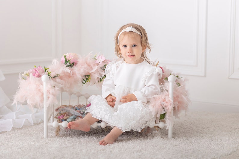 Christening gown, Baptism dress, Christening dress, Baby Girl Dress, Princess Dress, Lace dress, HEADBAND GRATIS image 2