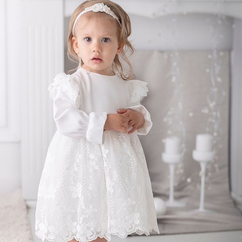 Christening gown, Baptism dress, Christening dress, Baby Girl Dress, Princess Dress, Lace dress, HEADBAND GRATIS image 1