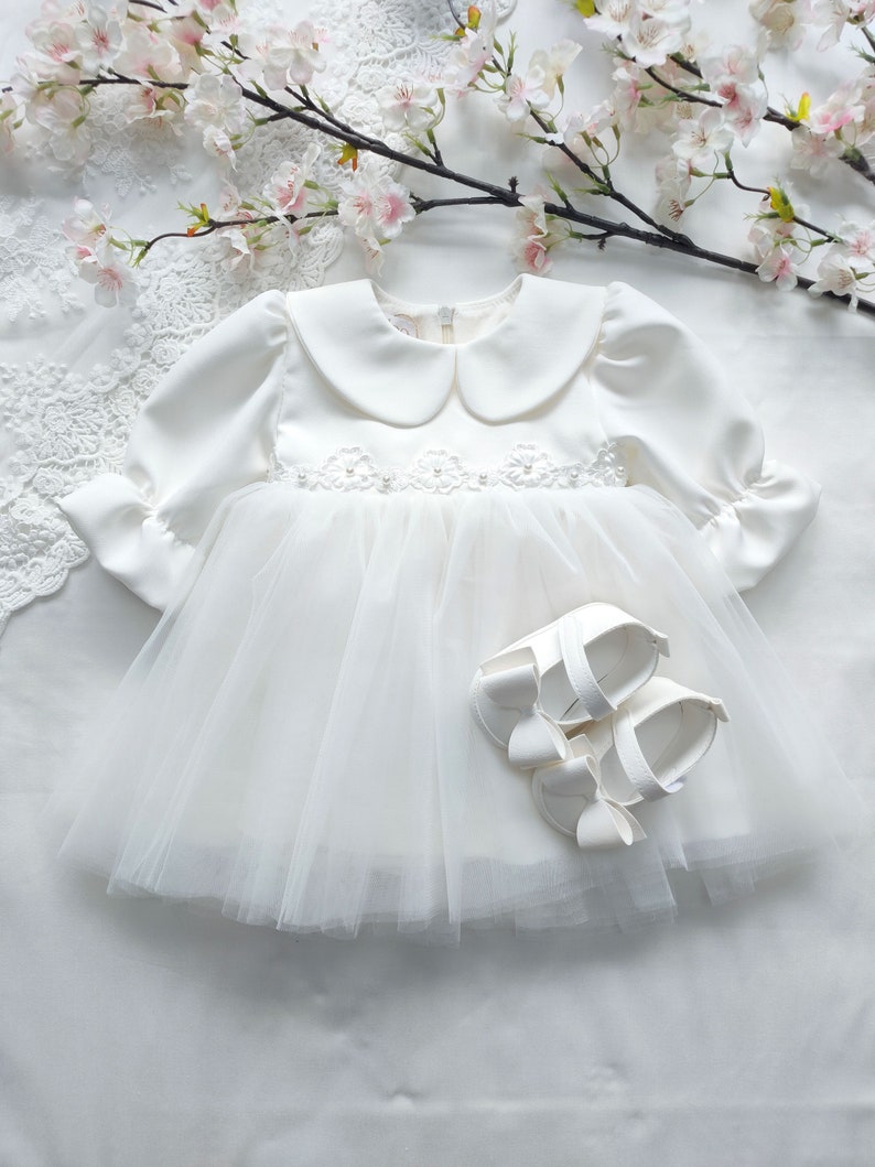 Christening gown, Baptism dress, Christening gown, Baby Girl Dress, Tulle dress, Princess Dress, Flower baby dress HEADBAND GRATIS image 2