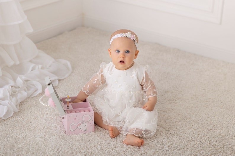 Summer baptism dress Dress with short sleeves Baptism dress Christening dress 1st birthday dress HEADBAND GRATIS image 2