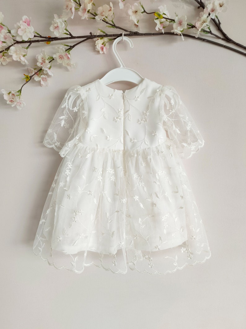 Summer baptism dress Dress with short sleeves Baptism dress Christening dress 1st birthday dress HEADBAND GRATIS image 5