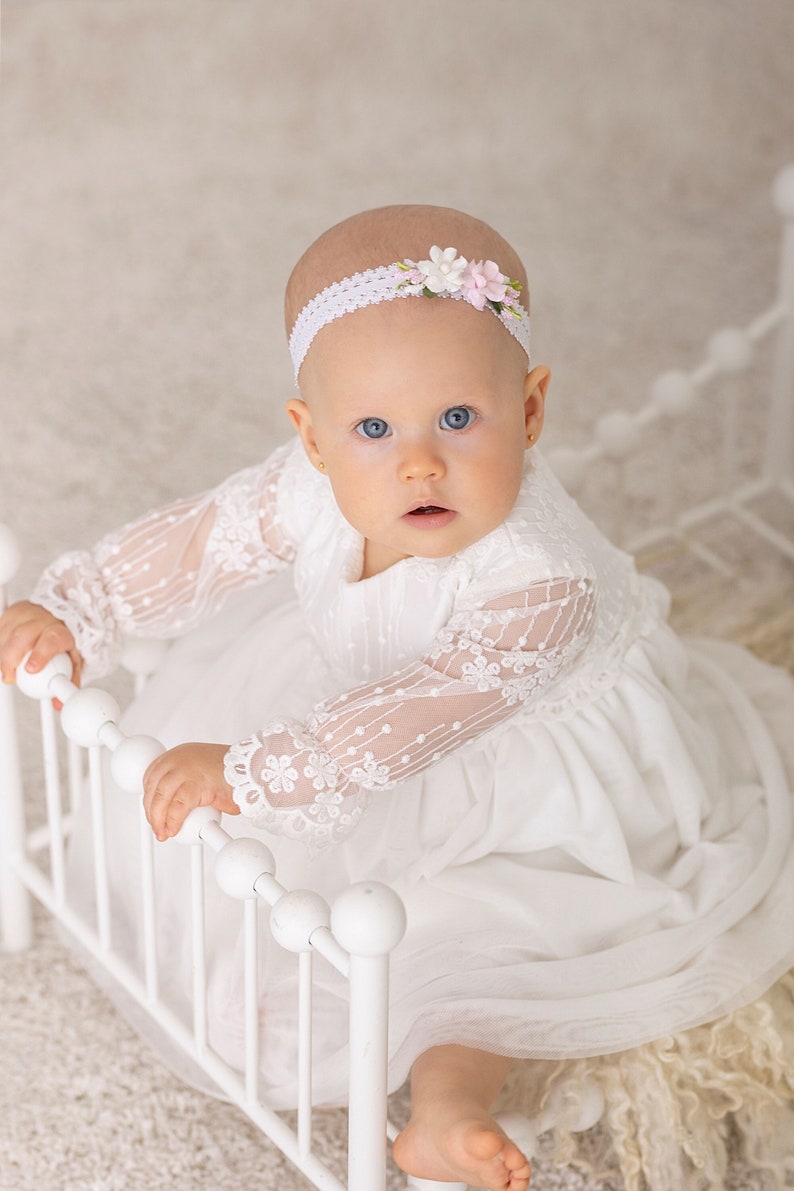 Christening gown, Baptism dress, Christening dress, Flower Girl Dress, Princess Dress, Tulle Dress HEADBAND GRATIS image 2