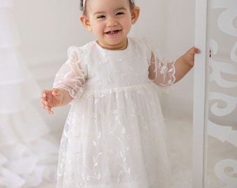 Summer baptism dress Dress with short sleeves Baptism dress Christening dress 1st birthday dress ***HEADBAND GRATIS***