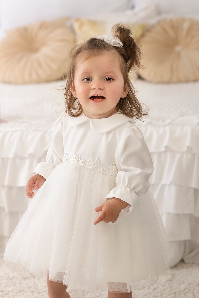 Christening gown, Baptism dress, Christening gown, Baby Girl Dress, Tulle dress, Princess Dress, Flower baby dress HEADBAND GRATIS image 5