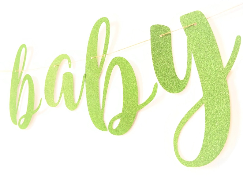 Hawaiian Aloha Baby Girl Cursive Banner Decorations Decor Shiny Banner Tropical Meet The Baby Decors Green Glitter Baby Shower Sign