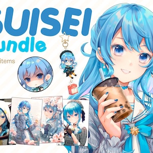 Hololive Hoshimachi Suisei Bundle Acrylic Standee Keychains and Small Prints
