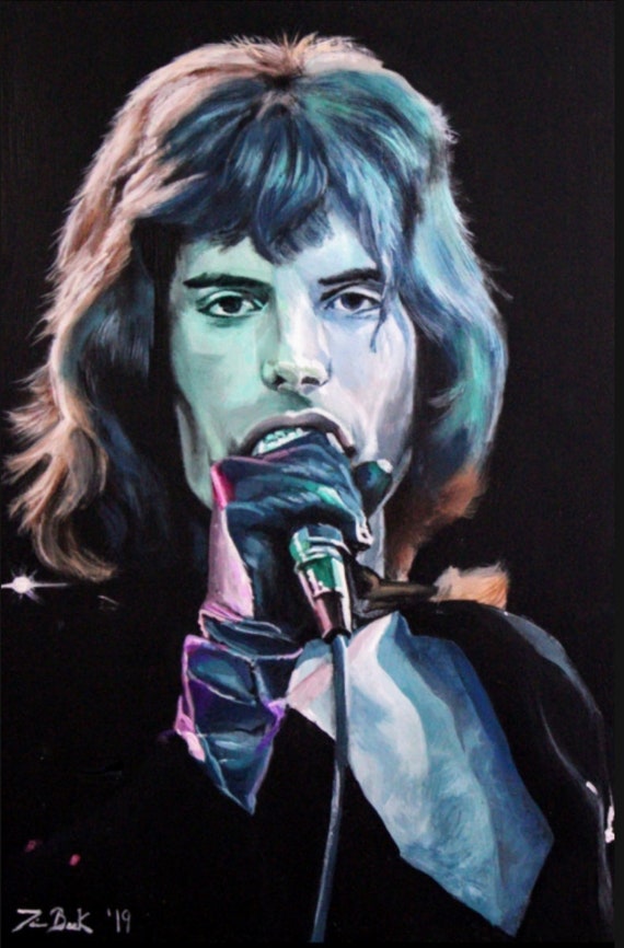 Freddie Mercury Singing With Long Hair Painting and Art Print Etsy Sweden