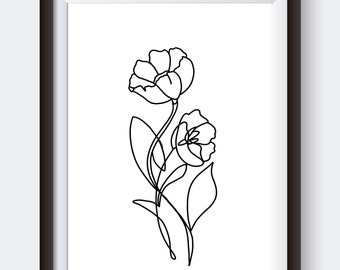 Line Art Flower Print | Wall Art Print | Wall Art | Minimal Print | Home Print | Room Print | Line Print | Modern Poster | INSTANT DOWNLOAD