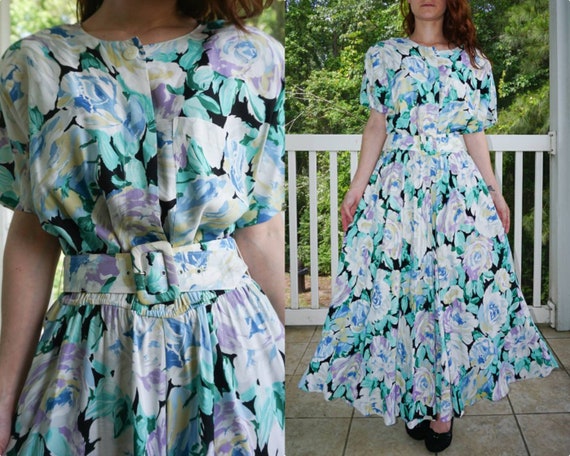 Pastel Floral 80s Dress
