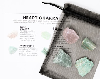 Heart Chakra Raw Crystal Set | 4 PIECES | rose quartz + green calcite + fuschite + aventurine