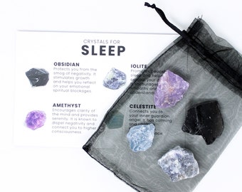 Crystals for Sleep | Raw Crystals + Crystal Description Card | Obsidian + Amethyst + Iolite + Celestite