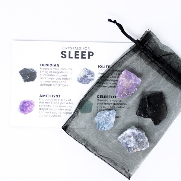 Crystals for Sleep | Raw Crystals + Crystal Description Card | Obsidian + Amethyst + Iolite + Celestite