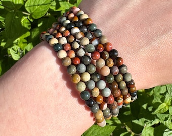 Polychrome Jasper Bracelet Handmade Bracelet | Natural Crystal Beads, Minimalist Style, Custom Sizing, Spiritual or Self-Care Gift