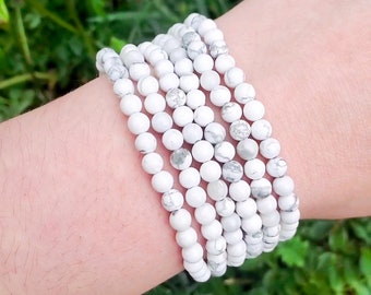 Howlite Handmade Bracelet | Natural Crystal Beads, Minimalist Style, Custom Sizing, Spiritual or Self-Care Gift