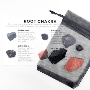 Root Chakra Raw Crystal Set Raw Crystals Crystal Description Card Hematite Garnet Obsidian Red Jasper image 1