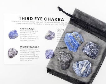 Third Eye Chakra Raw Crystal Set | Raw Crystals + Crystal Description Card | lapis lazuli + indigo gabbro + sodalite + iolite