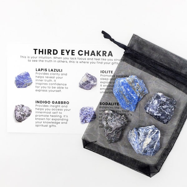 Third Eye Chakra Raw Crystal Set | Raw Crystals + Crystal Description Card | lapis lazuli + indigo gabbro + sodalite + iolite