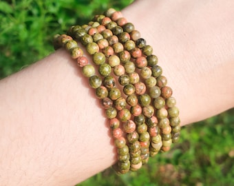 Pulsera de unakita hecha a mano / Cuentas de cristal natural, estilo minimalista, talla personalizada, regalo espiritual o de autocuidado.