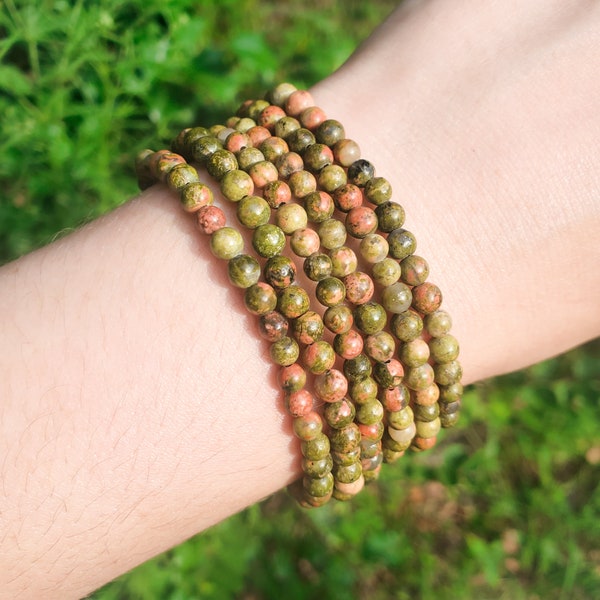 Unakite Handmade Bracelet | Natural Crystal Beads, Minimalist Style, Custom Sizing, Spiritual or Self-Care Gift