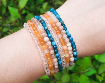 Bracelets for Creativity | Apatite, Carnelian Agate, Sunstone, & Clear Quartz Bracelet | Handmade, Natural Crystal Beads, Minimalist Style