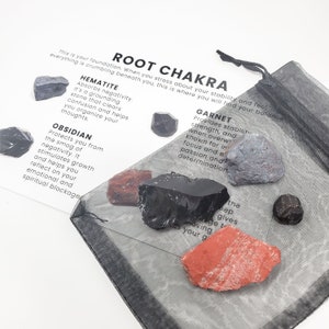 Root Chakra Raw Crystal Set Raw Crystals Crystal Description Card Hematite Garnet Obsidian Red Jasper image 2