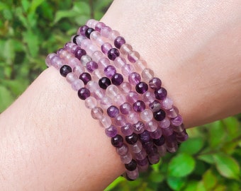 Purple Fluorite Handmade Bracelet | Natural Crystal Beads, Minimalist Style, Custom Sizing, Spiritual or Self-Care Gift