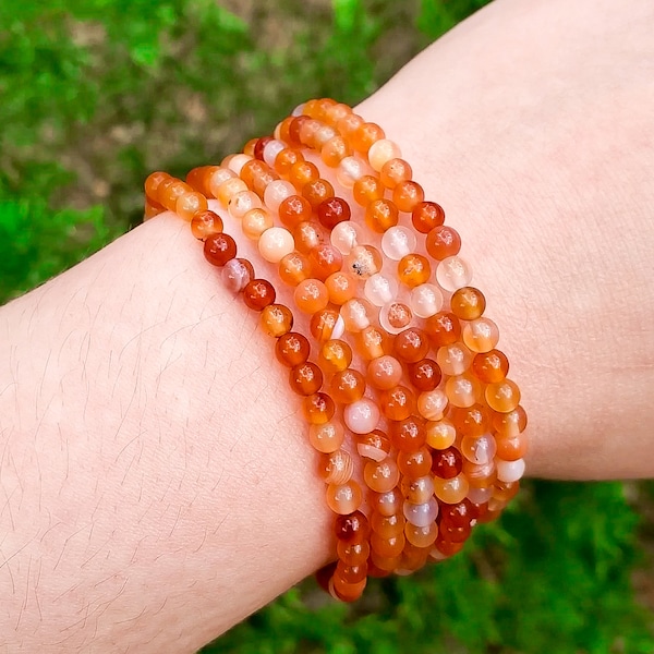 Carnelian Agate Handmade Bracelet | Natural Crystal Beads, Minimalist Style, Custom Sizing, Spiritual or Self-Care Gift